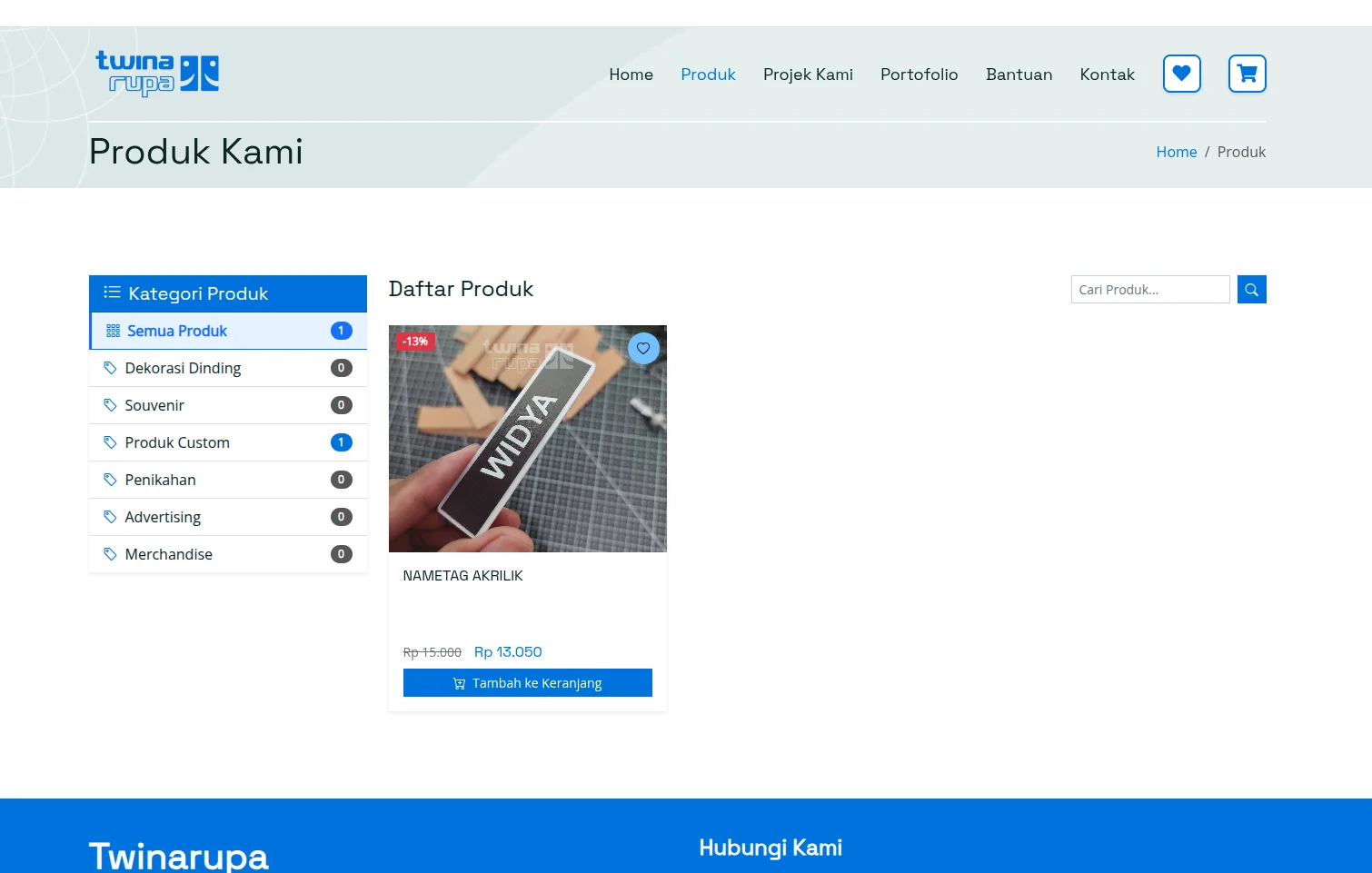 Twinarupa - Website Company Profile & E-Katalog Custom Akrilik Demak