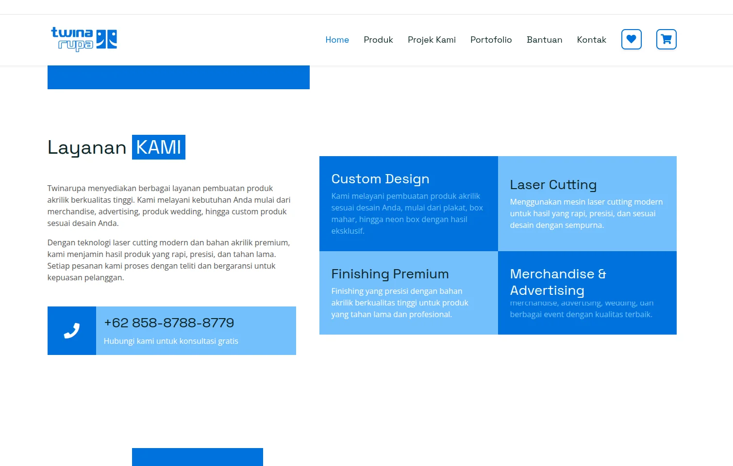 Twinarupa - Website Company Profile & E-Katalog Custom Akrilik Demak