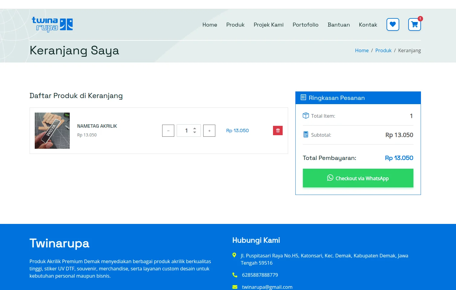 Twinarupa - Website Company Profile & E-Katalog Custom Akrilik Demak