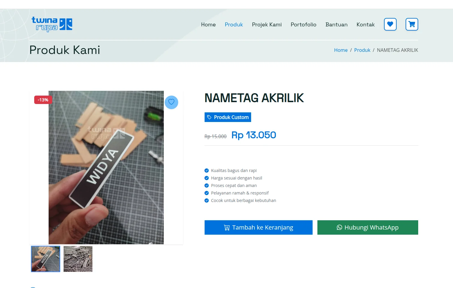 Twinarupa - Website Company Profile & E-Katalog Custom Akrilik Demak